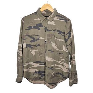 RAILS Marcel Jacket Sage Green Camo Stars S Snap Closure Shacket Tencel Linen